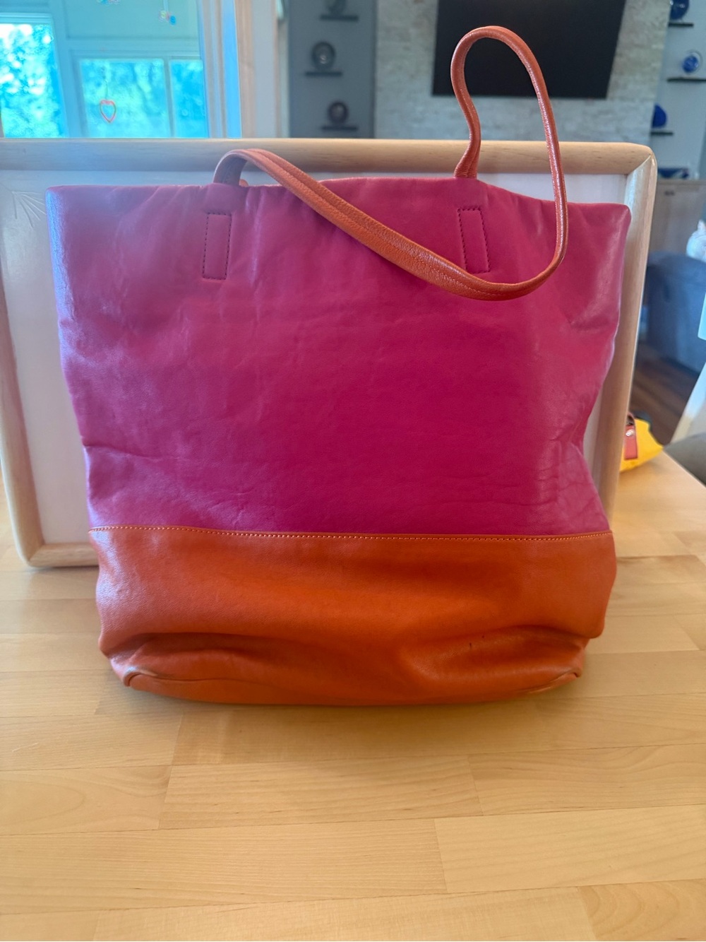 DKNY Pink and Orange Leather Two-Tone Tote